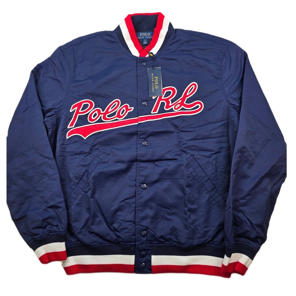 Polo Ralph Lauren Varsity Jacket Mens Large Navy Blue Baseball Polo RL $398 NEW